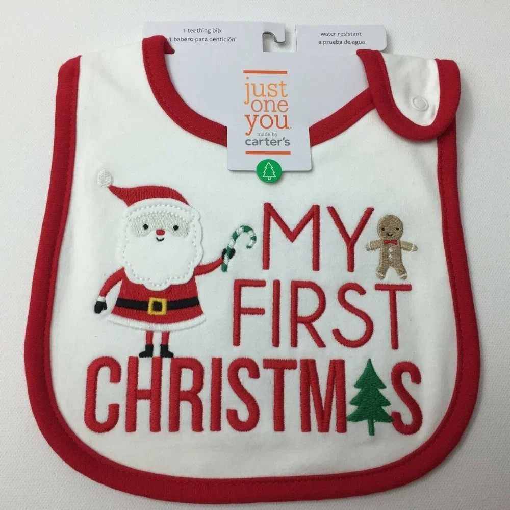 Carter's Just One You White Teething Bib My First Christmas Santa Holiday
